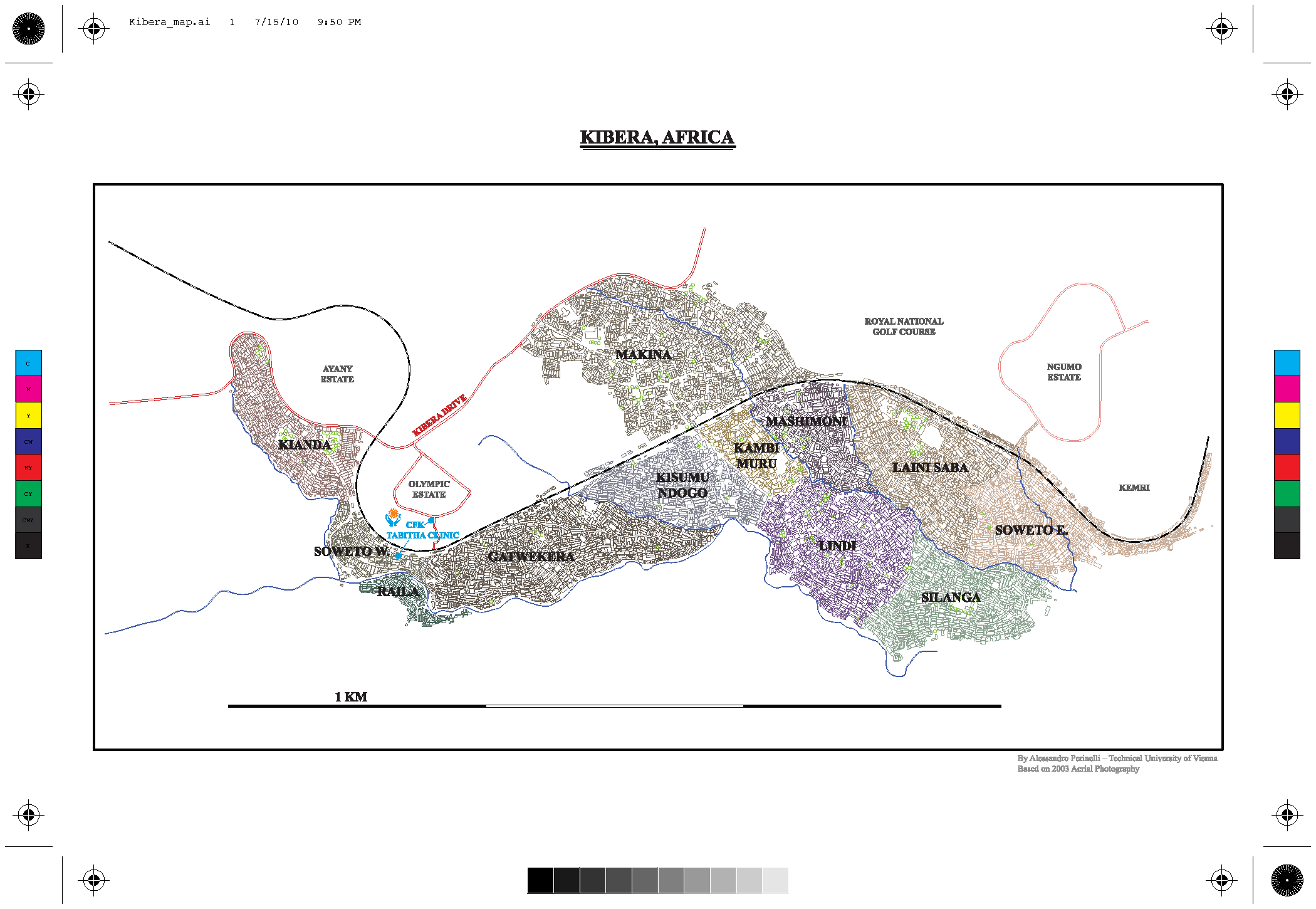 Vector map of Kibera, a slum of Kenya, Africa, showing the population density of the area