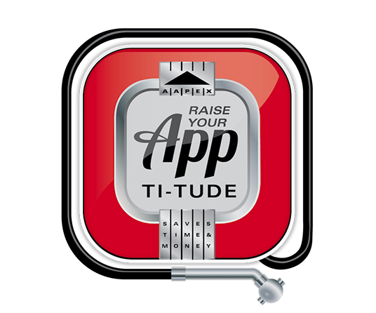 A skeuomorphic illustration of a classic automotive air pump with a message that reads Raise Your App-ti-tude, branded as a part of the AAPEX convention, and with a subtitle of Saves Time & Money